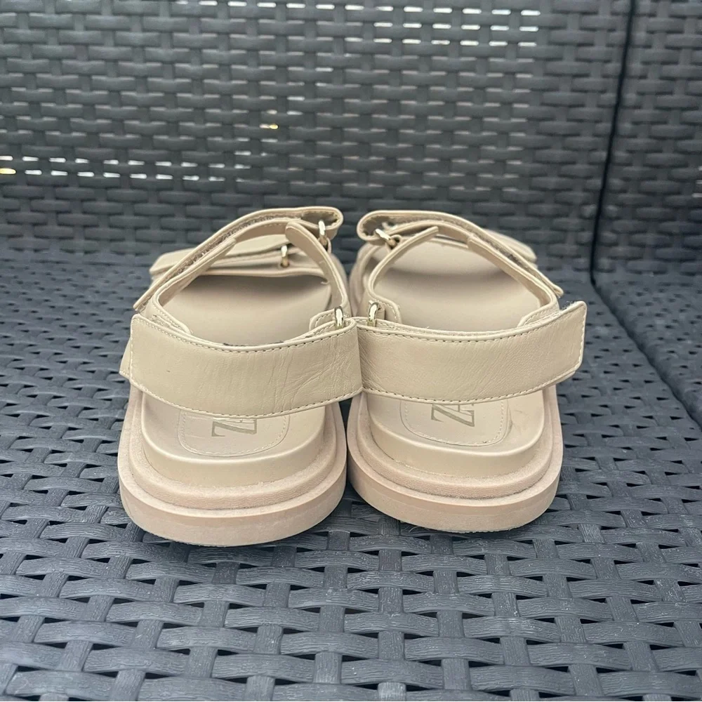 Zara Leather Platform Chunky Dad Sandals - Cream/Beige - Size 38 - Picture 5 of 10